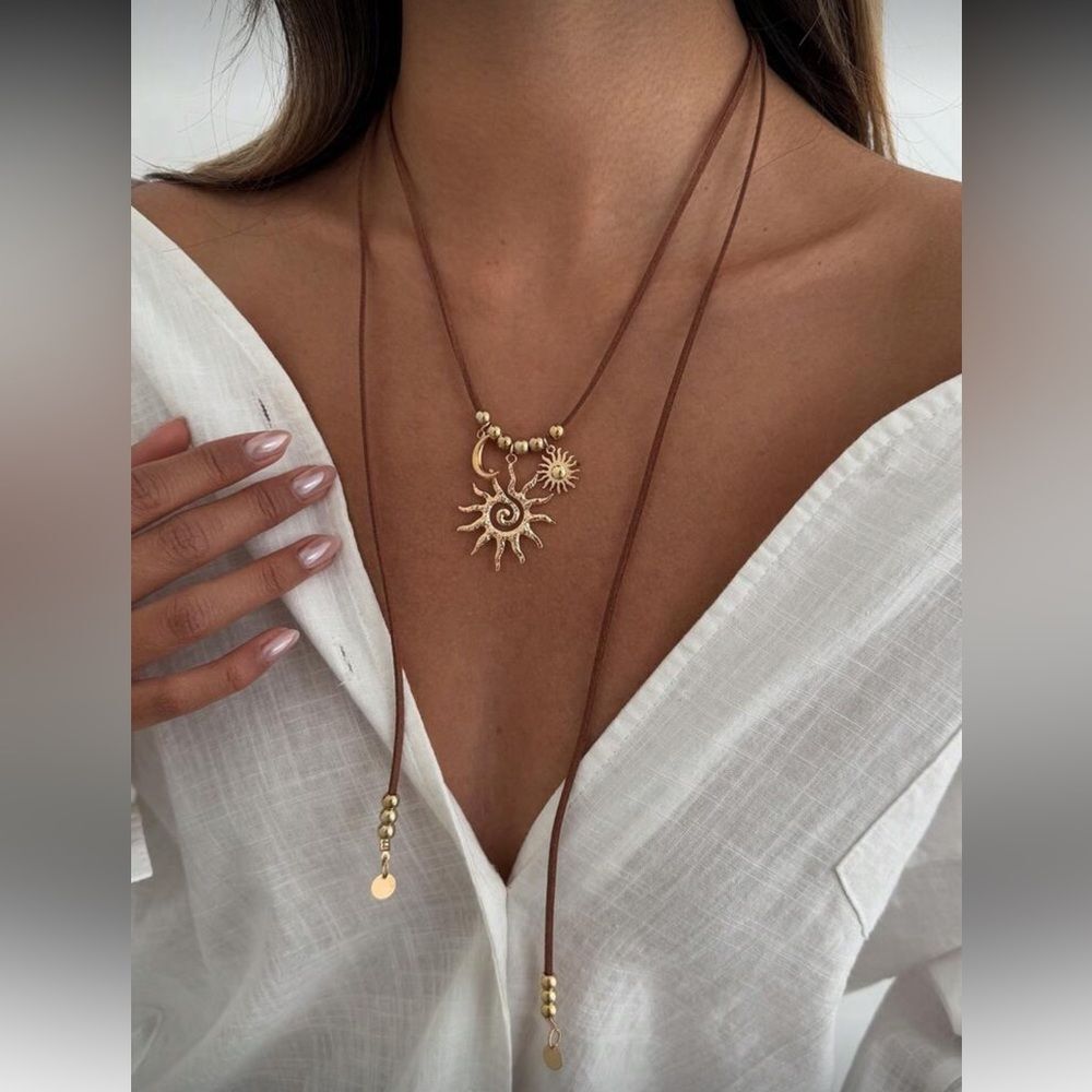 Gold Sun and Moon Pendant Necklace R208